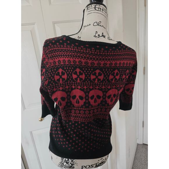 EUC Hell Bunny Skull Short Sleeve Sweater Size M - Picture 3 of 5